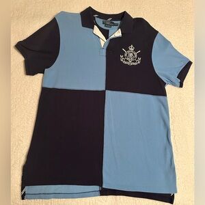 Vintage Rare Polo Ralph Lauren Blue Colorblock Embroidered SS Polo Shirt Size XL
